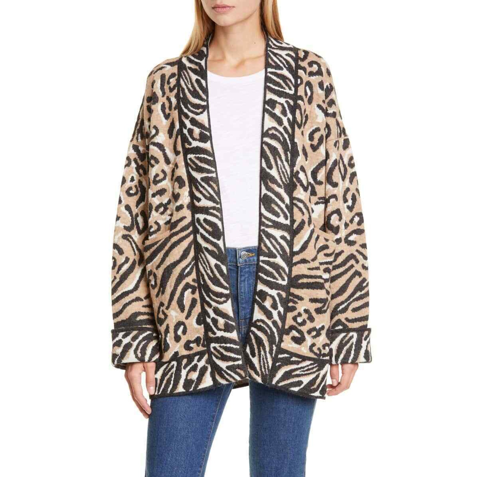 Eleven Six Luella Animal Jacquard Alpaca Blend Cardigan Sweater M/L